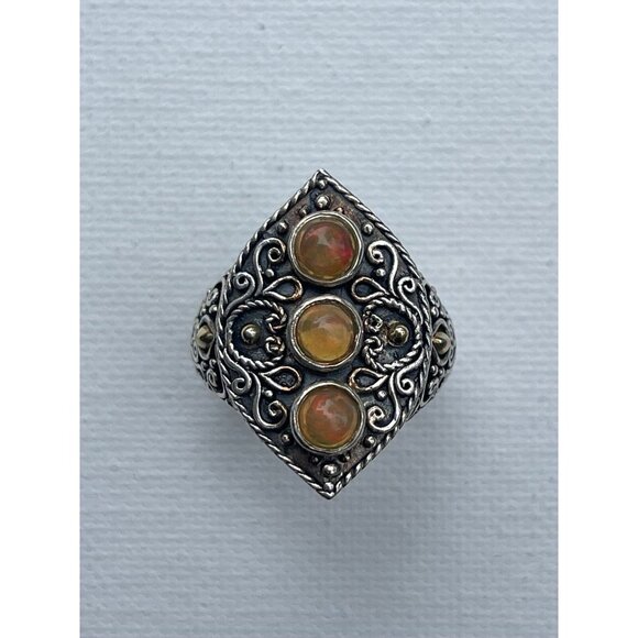 Vintage Fire Opal 18k Gold and Sterling Silver Ring - Size 9.5 - Picture 7 of 7